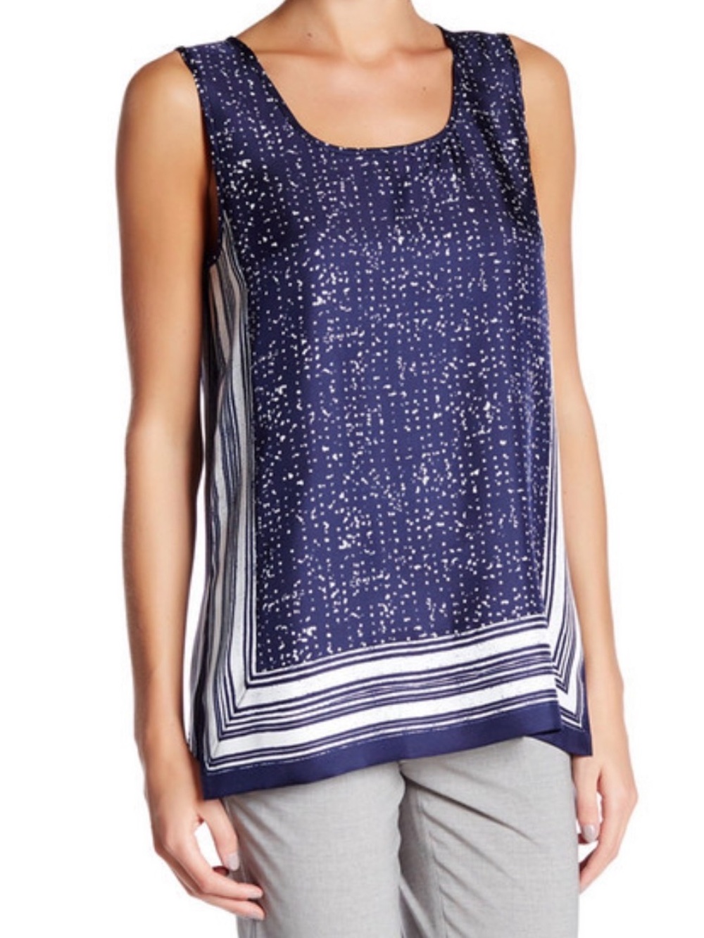100% Silk Vince Blue Scarf Tank Blouse Size Extra Small